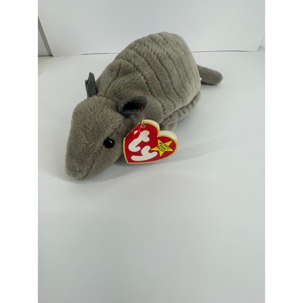 Vintage Ty Beanie Baby Tank the Armadillo Grey Plush Birth Date 1995